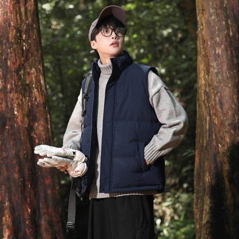 

Vest Men s Autumn and Winter Thickened Down Cotton Vest Couple Outdoor Vest Cotton Jacket Warm Thickened Top 4XL тёмно-синий