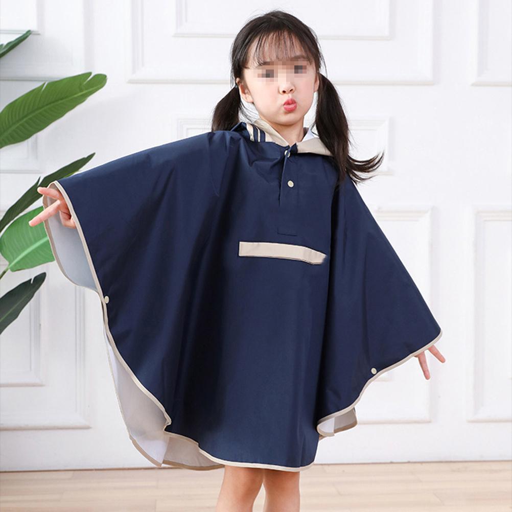 Kids Raincoat Poncho Waterproof Hooded One-Piece Rainwear Dark Blue Lightweight For Outdoor Travel Camping Festival