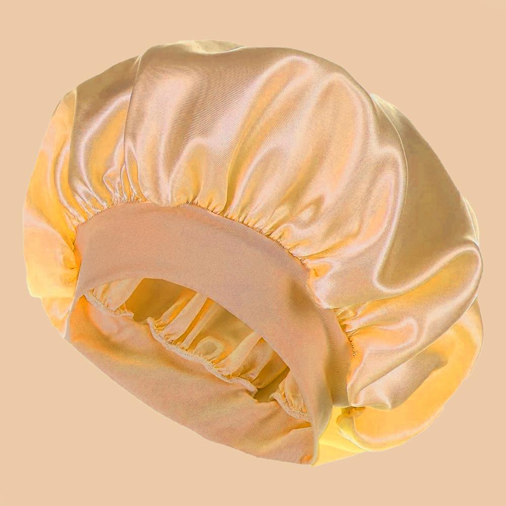1pc Women's Solid Color Satin Wide-Brimmed Shower Cap Suitable For Daily Use Silk Bonnet Satin Bonnet