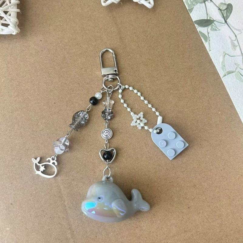 Artistic Dolphin Bead Keychain Simple Styles Key Ornament Acrylic Alloy Texture Suitable for Adding Fun to Bags or Phone