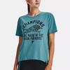 Under Armour Project Rock Johnson Letter Print Pullover Crew Neck Short Sleeve T-Shirt Women tops Glacier-Blue 1376918-433