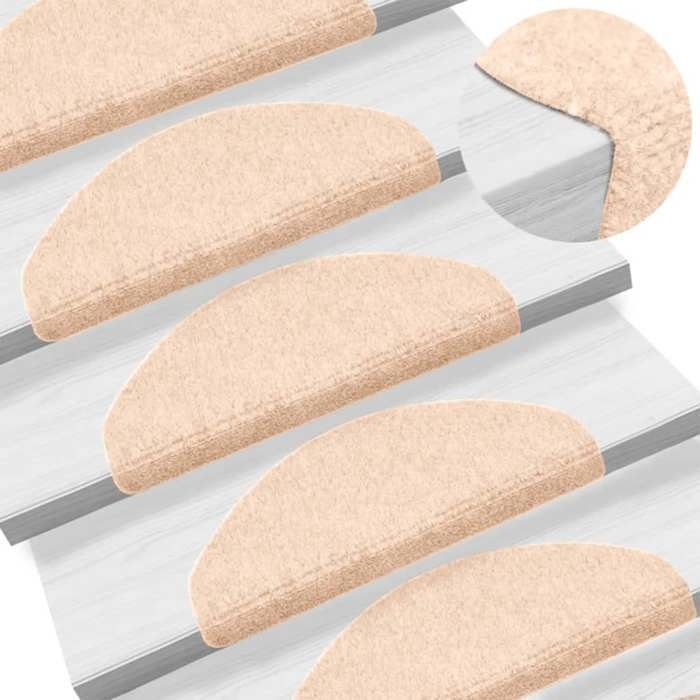 VidaXL Tapis d'escalier auto-adhésifs 15 pièces 65 x 21 x 4 cm Marron clair Demi-rond Grand 132696