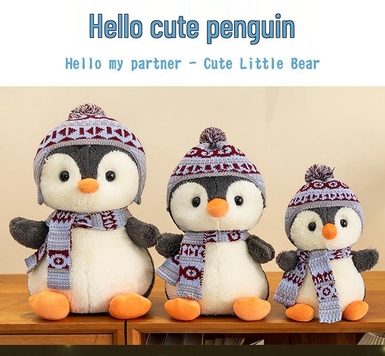 Children's Winter Hooded Scarf Penguin Plush Backpack Doll