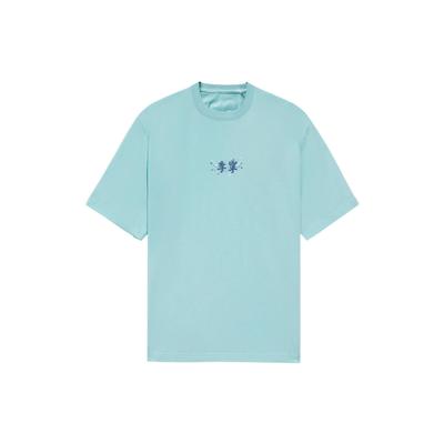 Einfarbiges besticktes T-Shirt mit kleinem Logo, Rundhalsausschnitt, kurzen Ärmeln, Herren-Tops, Eierschalenblau AHSS325-5