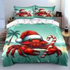 Christmas Crab with Candy Cane Bedding Duvet Cover Set  (1*Duvet Cover 2*Pillowcases, Without Duvet Insert)