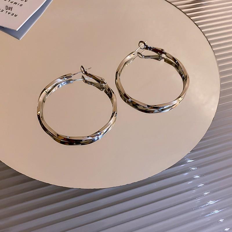 Women's Silver Hoop Earrings: Light Luxury 2024 Exaggerated Niche Style