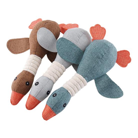Linen Bird Dog Toy Wild Goose Squeaky Dog Chew Toy Interactive Stuffed Puppy Teething Toy for Dogs Cats Teeth Cleaning Hunting Instinct