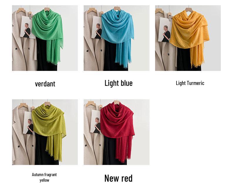 Artistic Cotton and Linen Scarf - Solid Color, Japanese & Korean Style, Women's Shawl for Air-Conditioned Rooms, Outerwear, Sun Protection