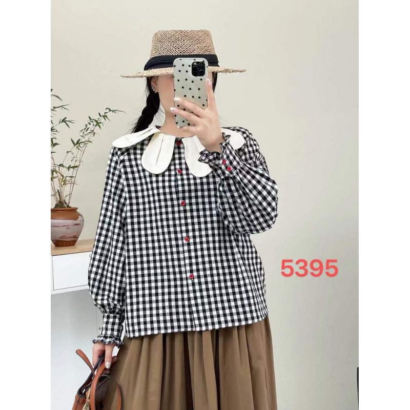 

Весна 2026 Художественный Клетчатый Лепестковый Воротник Женская Свободная Блузка-Кардиган с Длинным Рукавом One Size