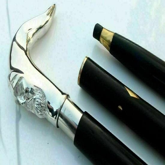 Messing Vintage Aussehender Mann Gesicht Gehstock Spazierstock Schwarzer Holzstock Handgefertigt