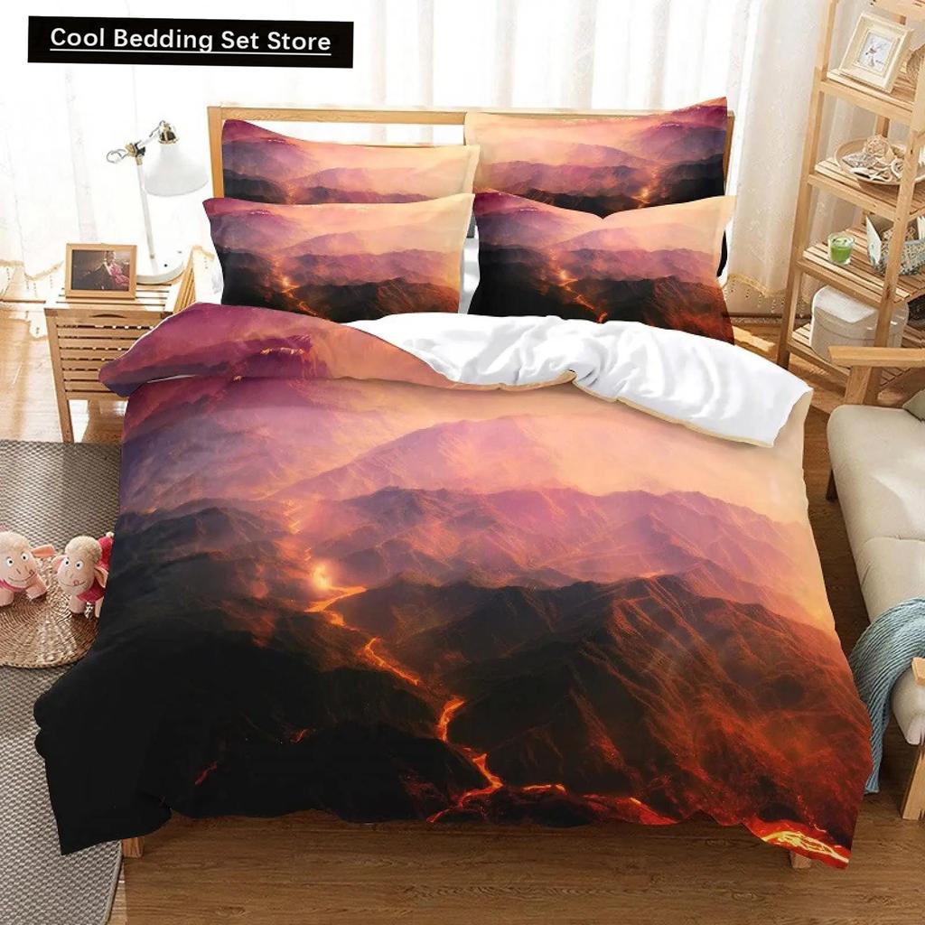 Comforter Volcano King Queen Eruption Lava Bedding Set For Kids Teens Adults Natural Disaster Molten Polyester