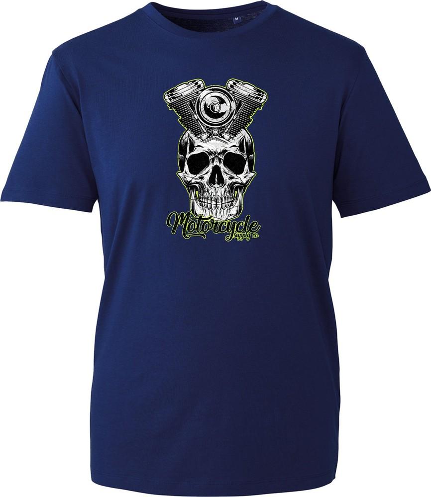 Motorcycle T Shirt Unisex Biker Skull Graphic Tee Motorbike Engine Black Cotton S