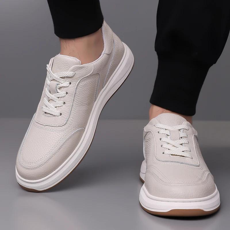 Fashion Breathable Male Outdoor Flats Leather Fashion Skate Shoes Men All-match Men Casual Walking Shoes Handmade Mens Lace-Up Sneakers