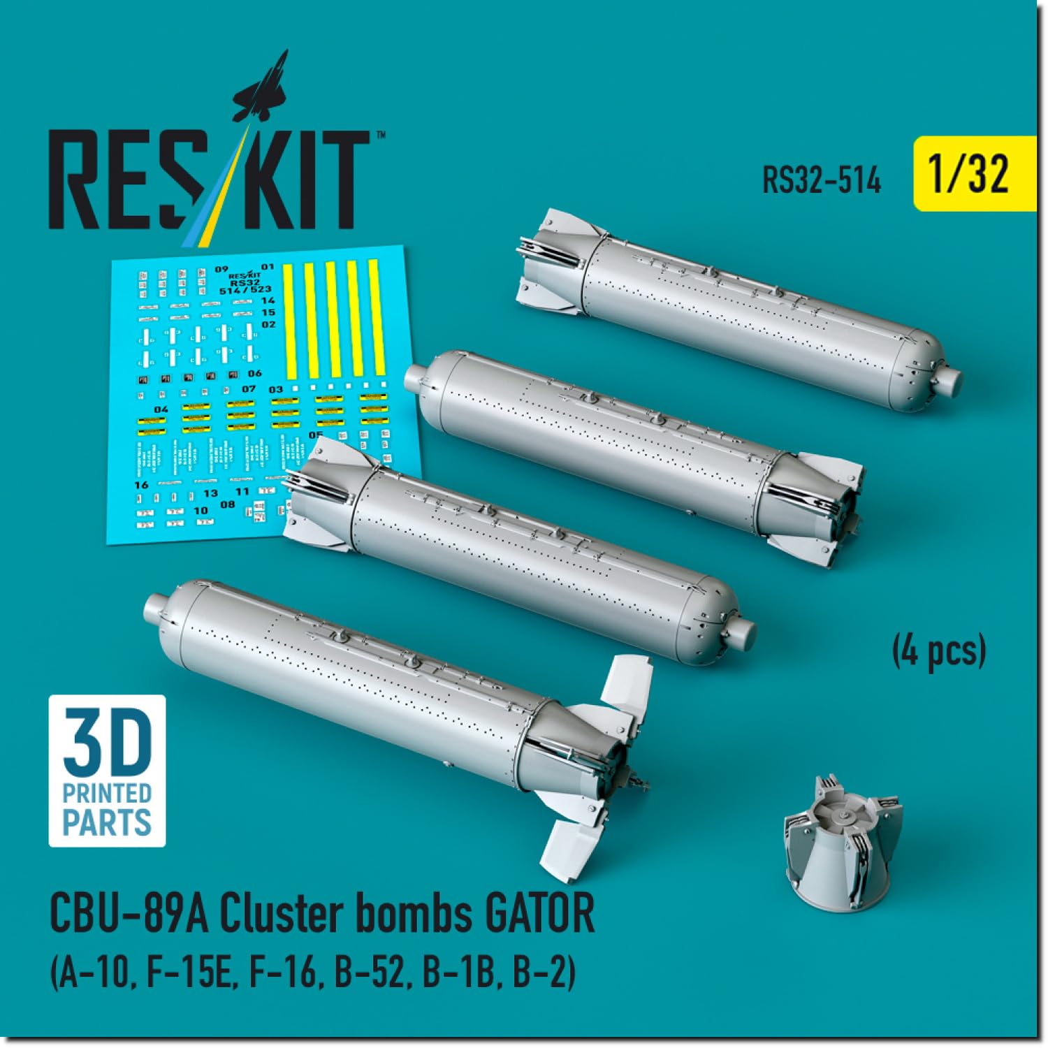 

Reskit Gator Cluster Bomb Set Plastic Model Parts 1/32 CBU-89A 4-Piece RSK32-0514 (Airplane)