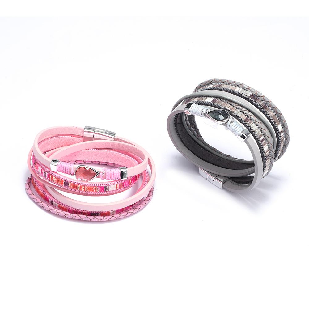 JMXD  Women Multi Layer Wrap Bracelet Magnetic Clasp Leather Rhinestone Bangle Adjustable Fashion Sparkle Cuff Gift
