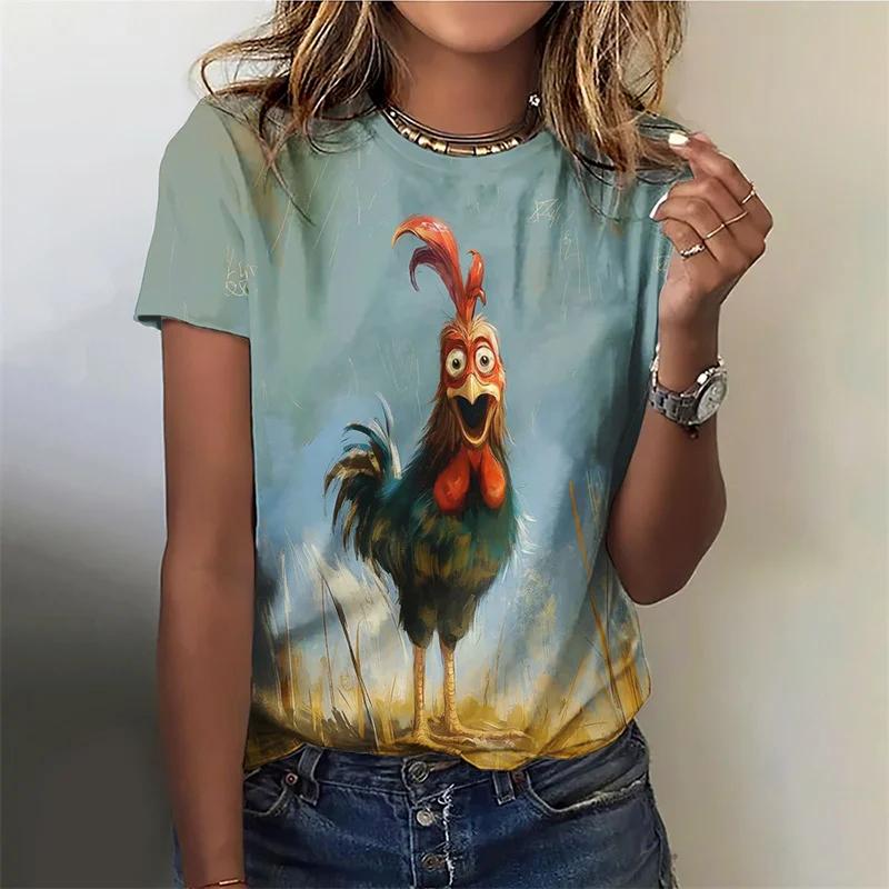 Funny animal pattern T-shirt women cute fox 3d printed T-shirt summer casual daily round neck top short-sleeved loose clothing