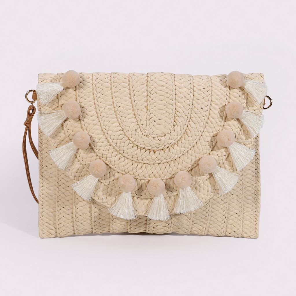 Neue Stroh Große Kapazität Clutch Umhängetasche Einzigartiges Umschlag Quasten Design Premium Handtasche Damen Tasche Umhängetasche