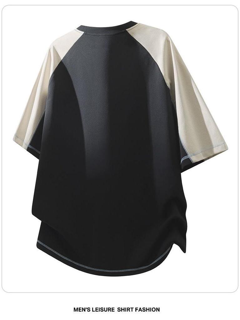 Men's Summer 2026 Raglan Contrast Short Sleeve T-shirt - Loose, Trendy, Versatile Half Sleeve Design