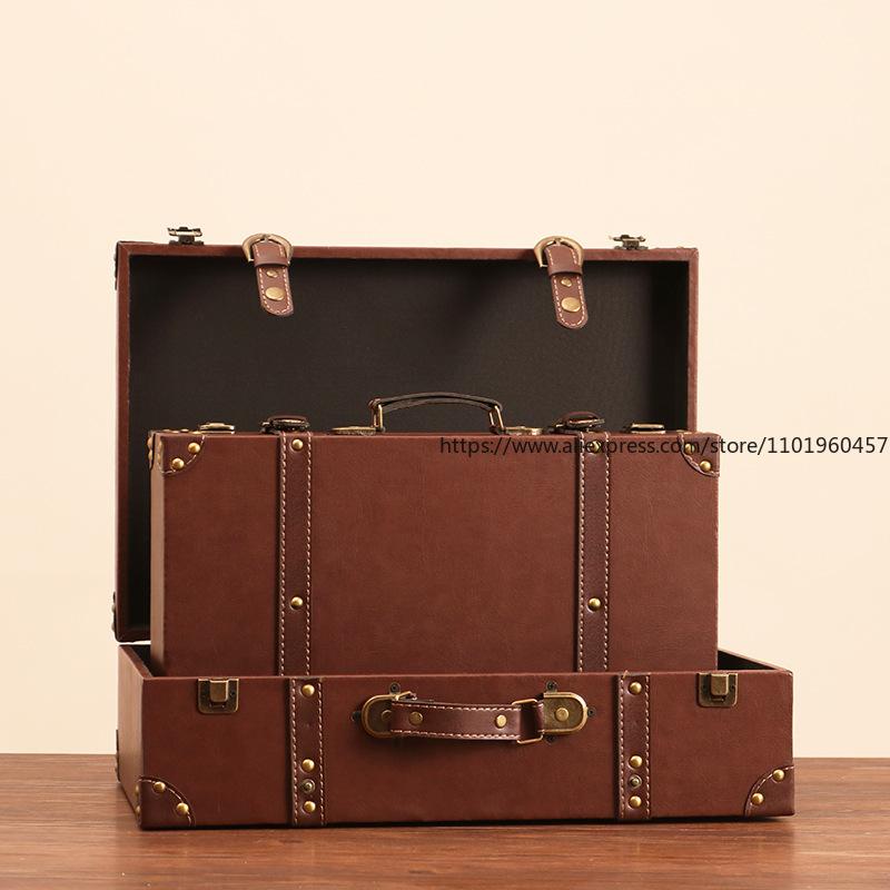 Vintage European-style Suitcase Photography Prop Antique Leather Trunk Clothing Storage Box Fashion Boutique Window Display