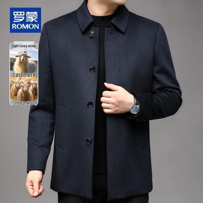 ROMON Men's Autumn/Winter Wool Blend Mid-Length Overcoat