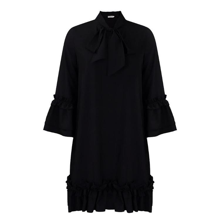 Plus Size Womens Dresses Spring Summer Casual Loose Ruffle Sleeve Tie Solid Color