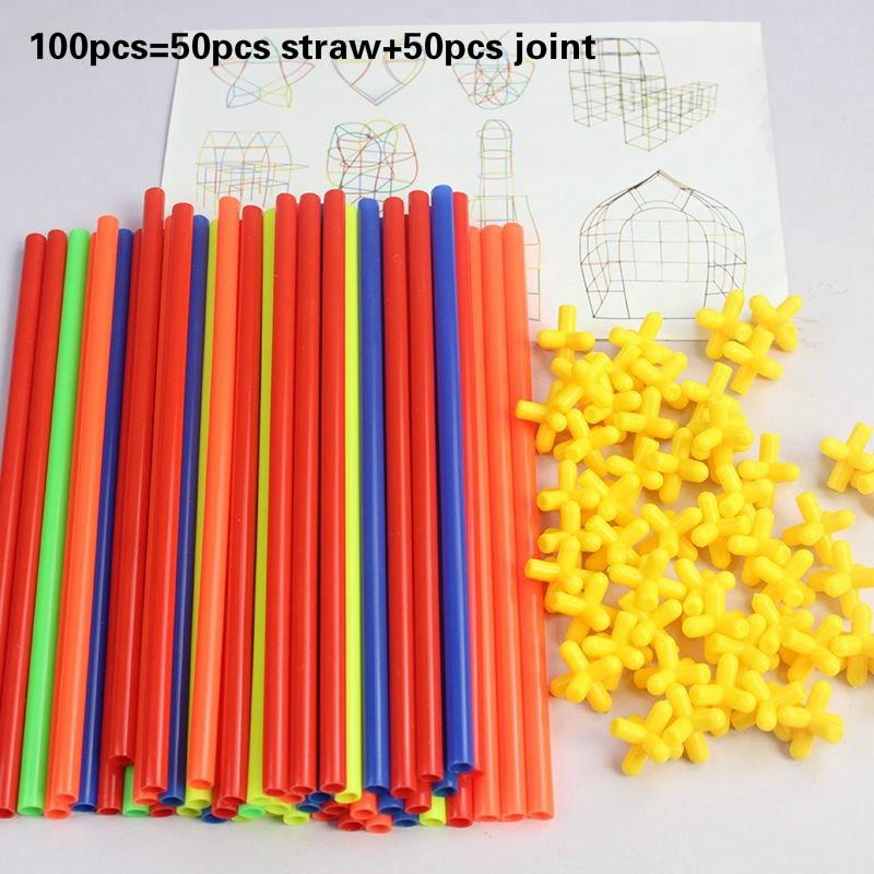 

100 шт., пластиковые соломенные инженерные строительные блоки «сделай сам», детские игрушки для мальчиков и девочек, От 3 до 12 лет, конструктор, развивающая игрушка 100PCS