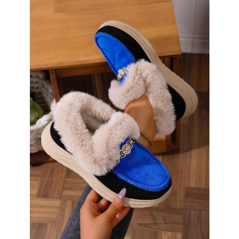 Warm Sneaker Women's Shoes 2025 Winter Plus Size Thick Sole Fleece Metal Chain Cotton Shoes