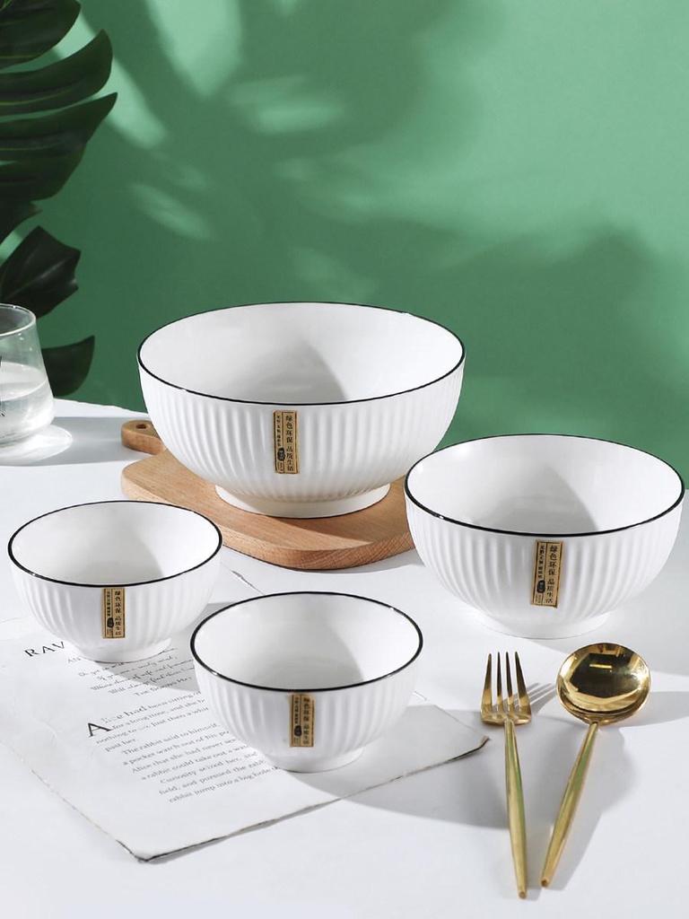 Yamada Nordic Style Ceramic Bowl - Simple Shell Pattern, Large Capacity for Rice, Noodles, or Soup.