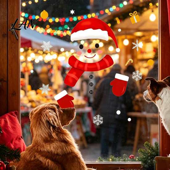 Indoor Outdoor Holiday Signage Christmas Static Window Clings, Smiling Snowman Decals with Snowflake Party Supplies Patterns, Waterproof PVC