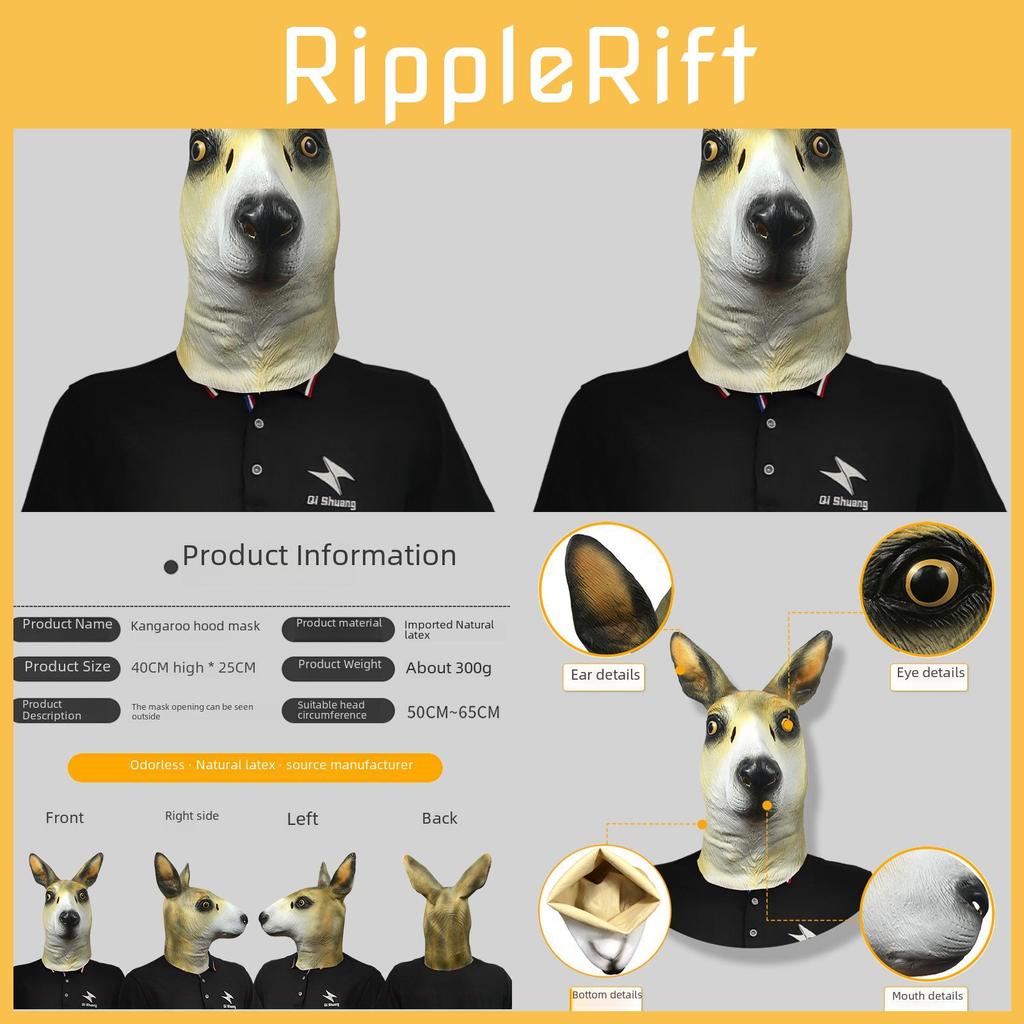 Cute And Funny Kangaroo Animal Head Mask Latex Costume Party Accessory For Halloween