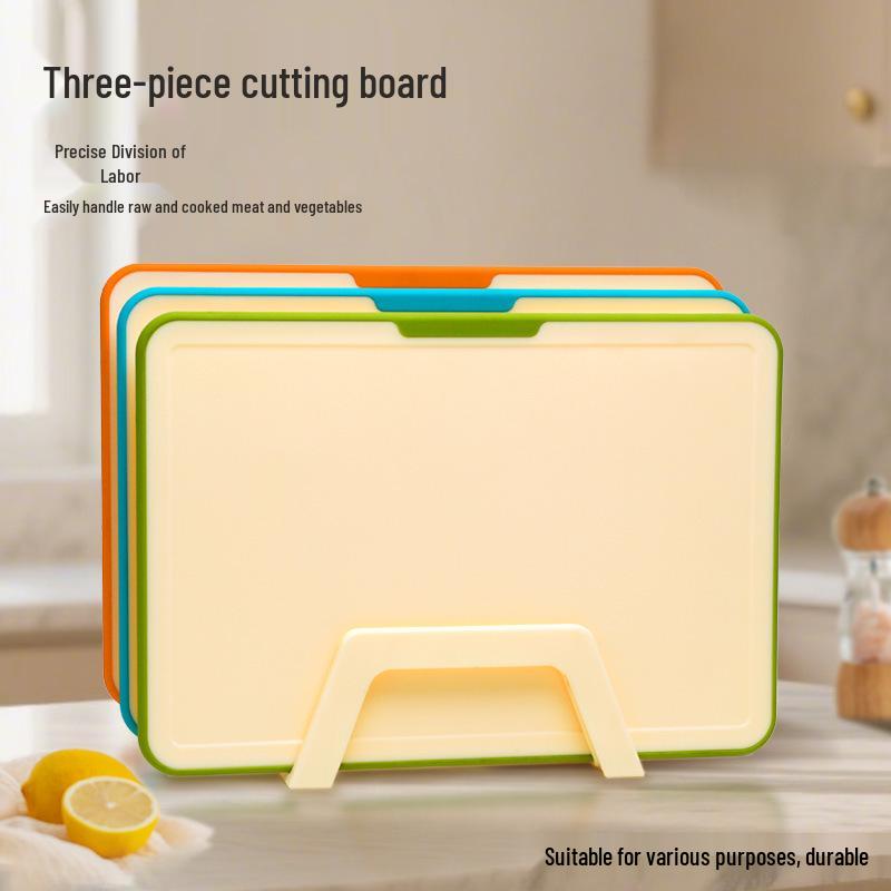 

3-Piece Multi-Functional Cutting Board Set: Double-Sided Plastic Boards for Vegetables and Fruits 3-piece set + base (blister packaging)