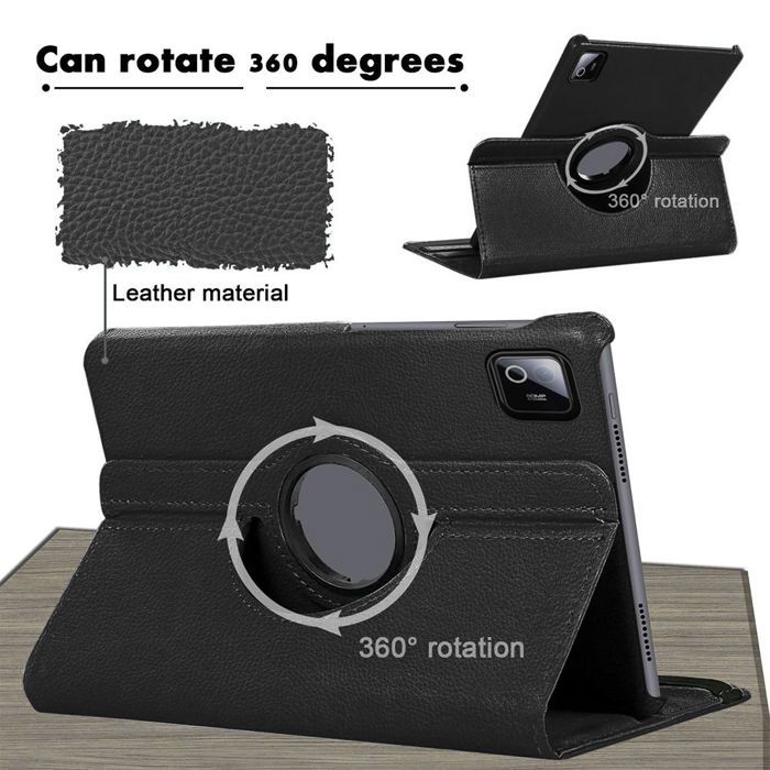 Coque + Verre Trempé pour Xiaomi Pad 8 / 8 Pro, Protection Rotation Antichoc Cuir Synthétique Noir