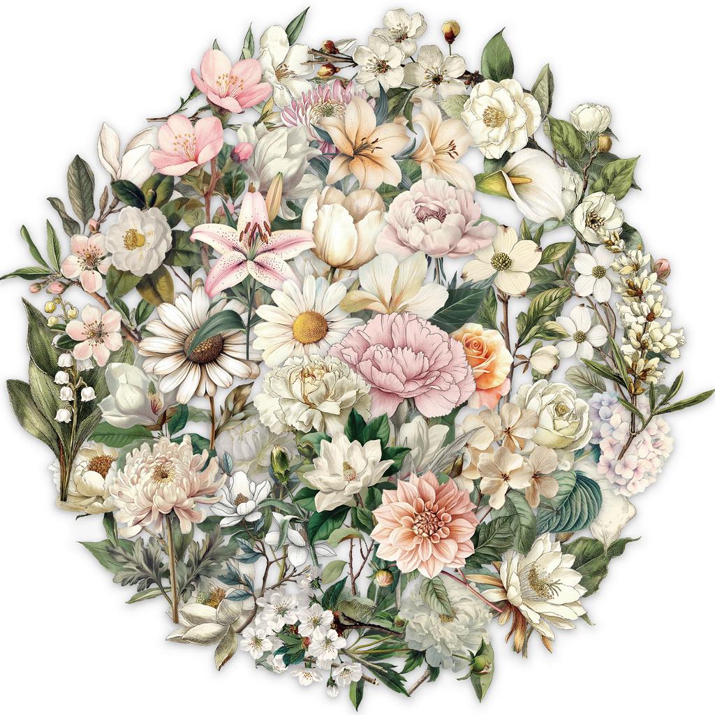 Vintage Long Branch Floral Transparent Stickers for Journaling and Scrapbooking
