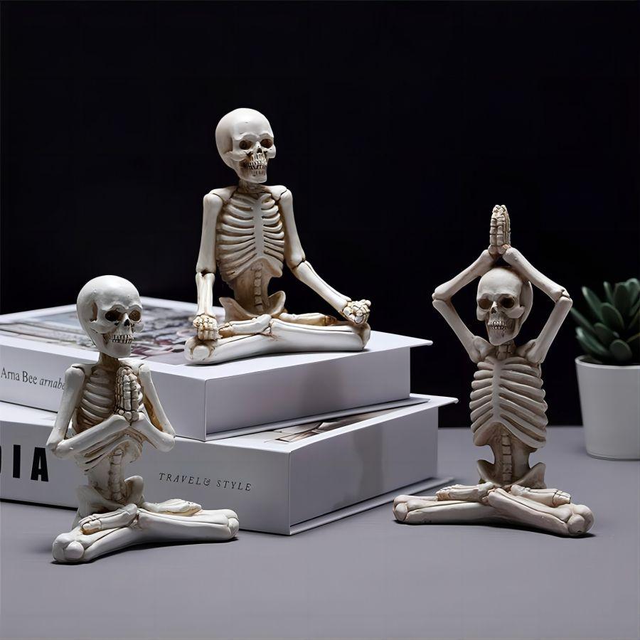 Meditation Skeleton Statue and Yoga Skeleton Statue Mini Set Resin Craft Ornaments Halloween Party Decoration Table Gothic