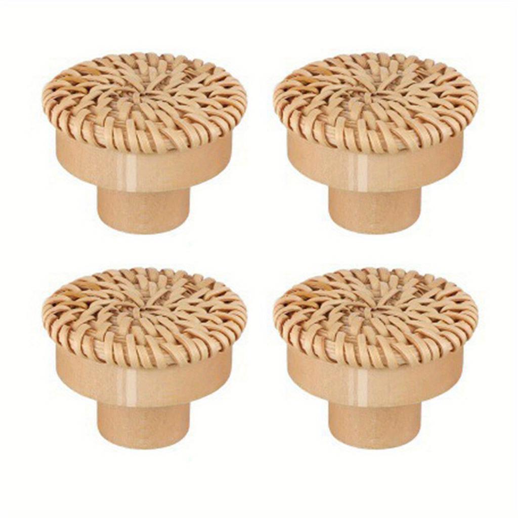 4pcs Retro Rattan Woven Dresser Knobs, Handmade Wicker Woven Pulls With Screws For Cabinets, Drawers
