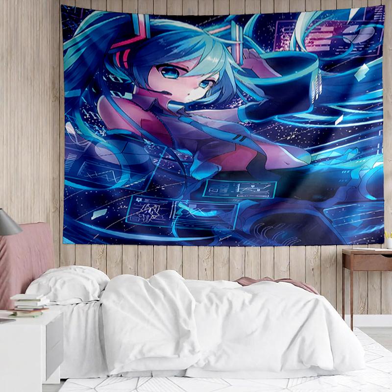 Hatsune-Miku Print Tapestry, Backdrop, Easy Setup, Ideal for Bedroom, Office & Living Room, with Aesthetic Wall Hanging Decor.