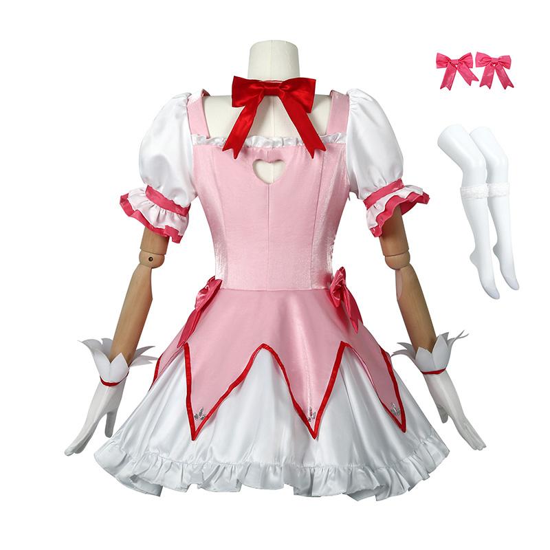 Kaname Madoka Cosplay Puella Magi Madoka Magica Costume de Cosplay Perruque Femmes Rose Courte Robe Boule Collier Épingles à Cheveux Ensemble Tenues