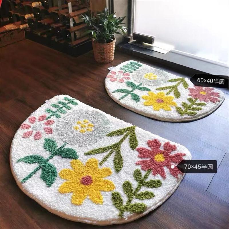 2pcs Bathroom Absorbent Floor Mat Soft Door Mat Household Room Semicircular Foot Mat