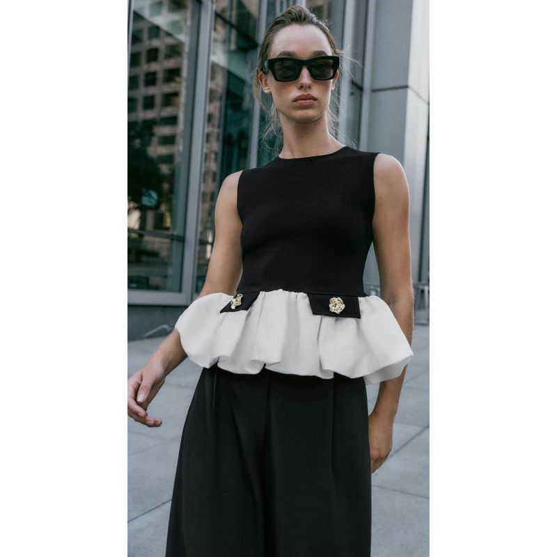 Za Autumn New Arrivals Women's Clothing Zr European and American Style Fashionable Versatile Patchwork Stretch Sleeveless Top 5584213