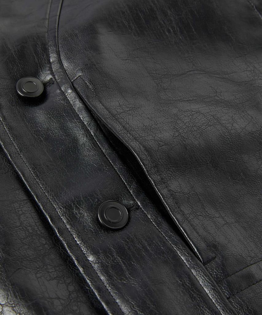 Wmc Collarless Fox Leather Jacket_Black