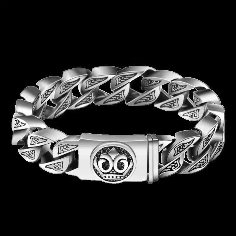 Retro Men s Silver Plated Bracelet Personalized Fashion Locomotive Friend Harley Totem Wristband Bracelet Domineering Rough 2026 18CM
