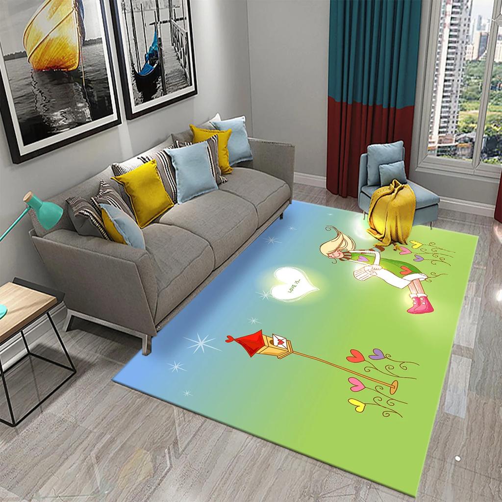 Romantic Valentines Day Love Printed Pattern Carpet Bedroom Non-slip Mat Home Living Room Bathroom Kitchen Home Decoration Mat