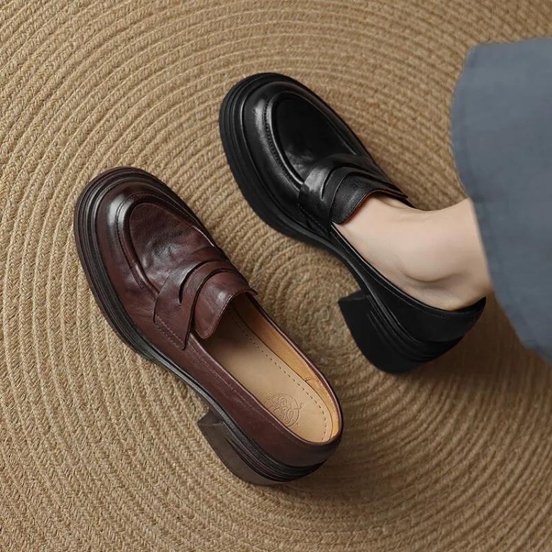 Módní dámské boty na robustním podpatku z pravé kůže na klínku, dámské platformové lodičky, dámské boty na vysokém podpatku, zapatos mujer, ručně vyráběné mokasíny s tlustou podrážkou