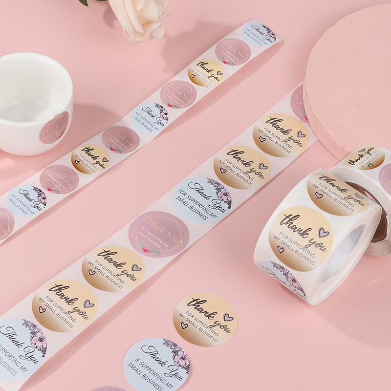 500 Stück/Rolle Danke Floraler Aufkleber Geschenkverpackung Siegel Etikett Scrapbooking Schreibwaren Aufkleberrolle Diy Versiegelungsaufkleber 2,5/3,8 cm