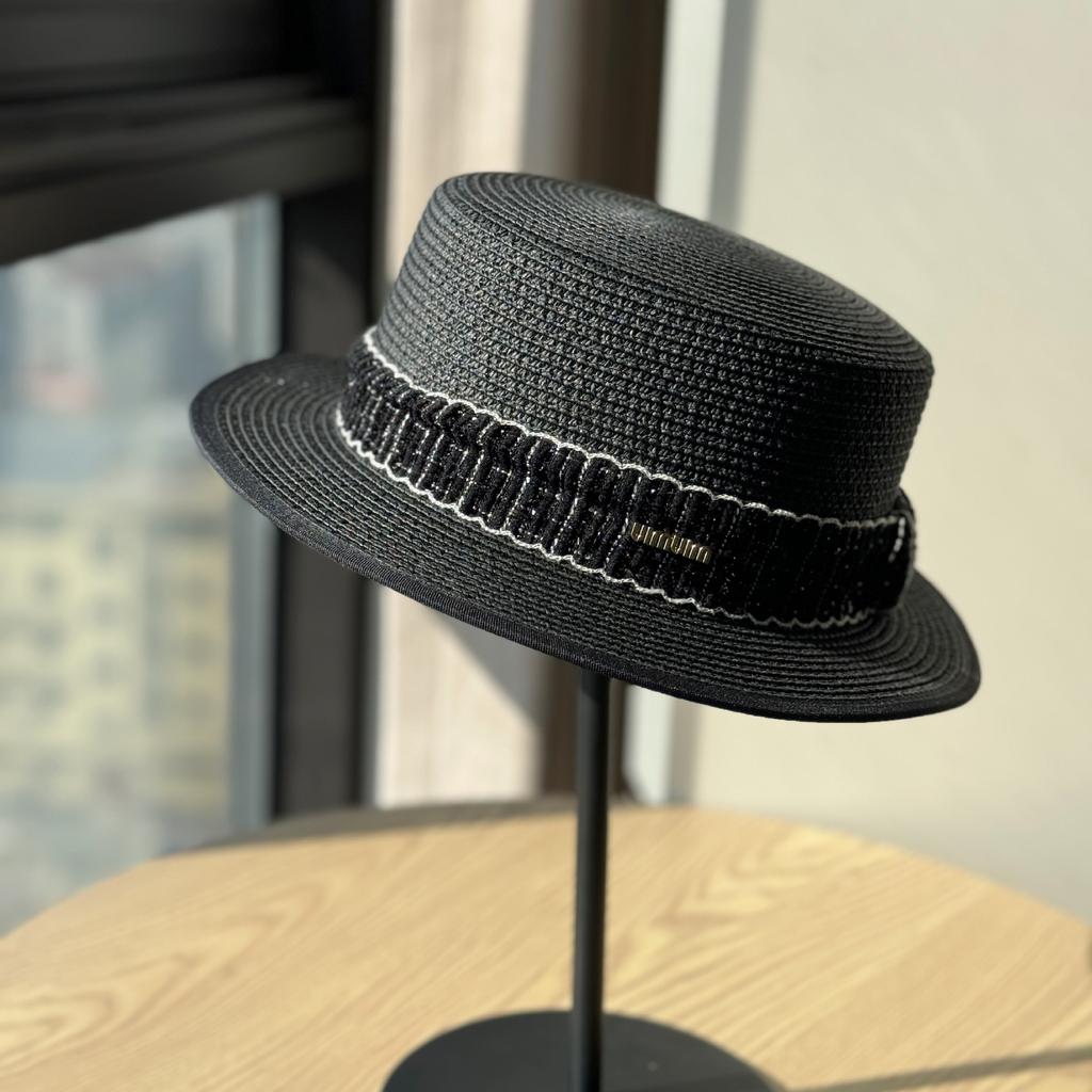 Holiday Straw Hat Women's New Casual Webbing Flat Top Hat Versatile Sunscreen Visor