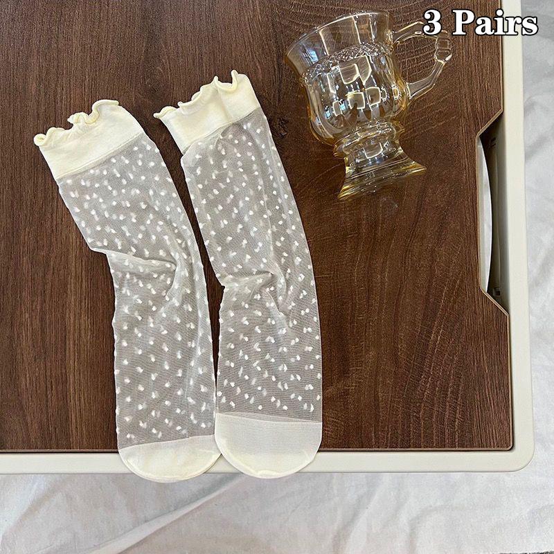 

3 Pairs Women S Socks White Lace Summer Thin Wooden Ear Edge Pile Socks Spring Summer Socks Women S Breathable Socks