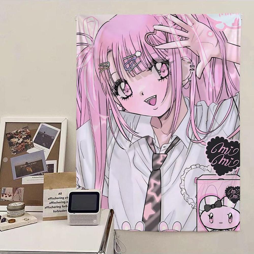 Cute Japanese Anime Tapestry Wall Hanging for Girls Bedroom Dormitory Photo Background Headboard Design