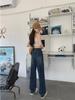 Women's High Waist Wide-Leg Jeans with Large Pockets - Korean Style, Plus Size, Straight Fit