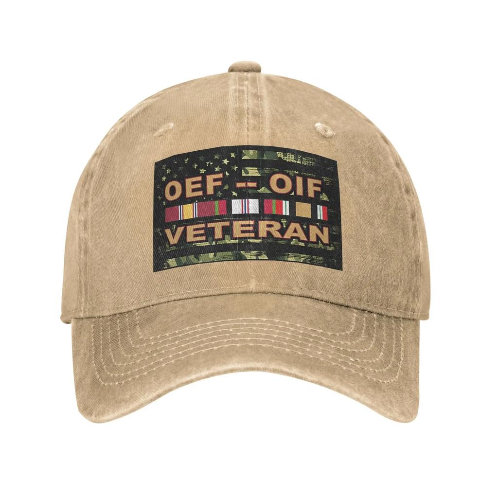 Vintage Operations Enduring Freedom OEF OIF Veteran Baseball Cap Unisex Distressed Denim Washed Headwear Outdoor Travel Gift Hat