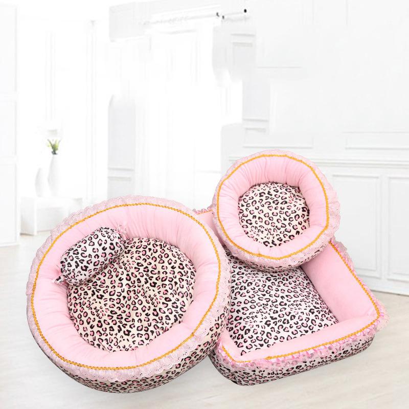 Korea Style Princess Dog Cat Bed Pink Leopard Pet House Sleeping Bag Dog Bed With Pillow Puppy Cushion Kennel Sofa Cama Perro